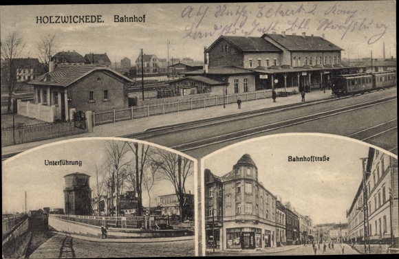 Ak Holzwickede im Ruhrgebiet, Bahnhof, Gleisseite, Unterführung, Wasserturm, Bahnhofstraße