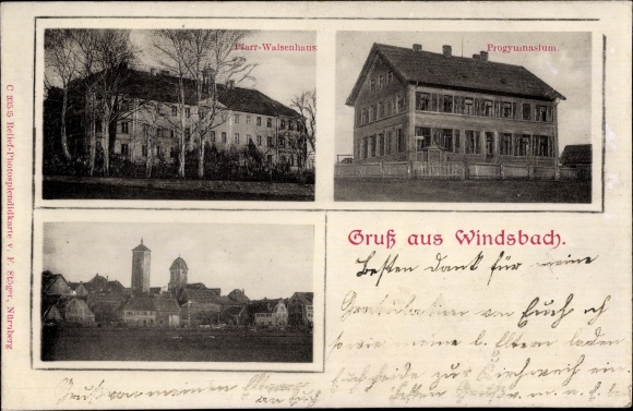 Ak Windsbach in Mittelfranken, Pfarr Waisenhaus, Progymnasium, Gesamtansicht