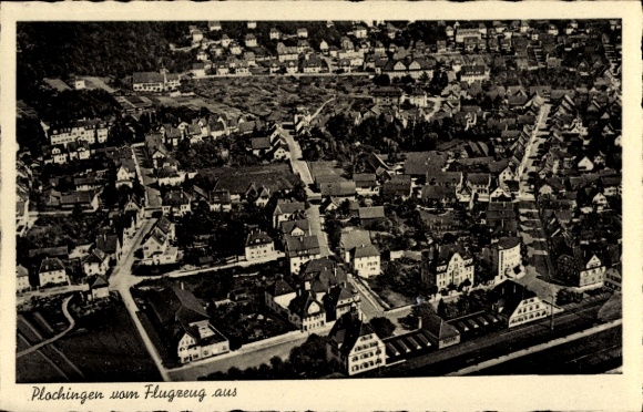 Postcard Plochingen am Neckar, aerial photograph of houses and streets, 1943
