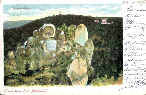 Ak Thale im Harz, Bodetal, Bismarckfelsen mit Steinrelief
