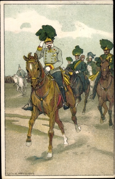 Artist Postcard Emperor Franz Joseph on horseback, portrait