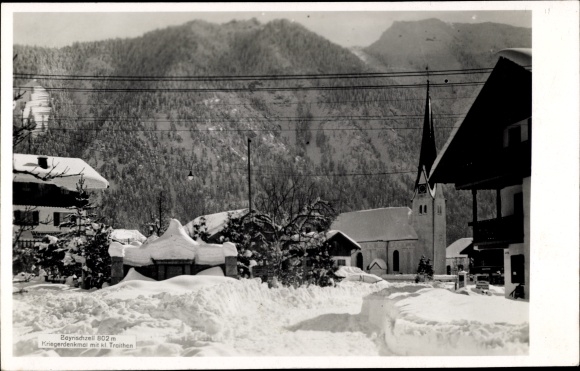Photo Postcard Bayrischzell in the Mangfall Mountains Upper Bavaria, war memorial, small. Troithen, winter view