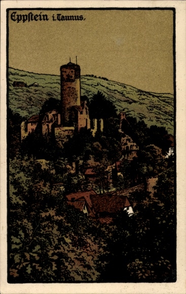 Lithograph Postcard Eppstein im Taunus, general view