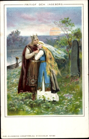 Artist Chromo-Litho Nyström, J., Frithjofssage, Frithjof and Ingeborg, Love, Norse Sage