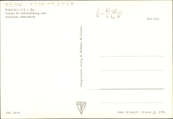 Postcard Rochlitz an der Mulde, Institute for Apprenticeship and Extended High School, exterior view
