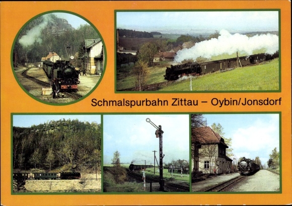 Postcard Oybin in Upper Lusatia, train station, Zittau-Oybin narrow-gauge railway, Jonsdorf train station