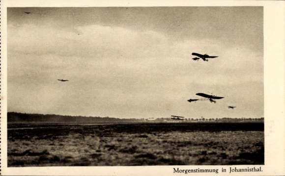Postcard Berlin Treptow Johannisthal, morning mood on the airfield