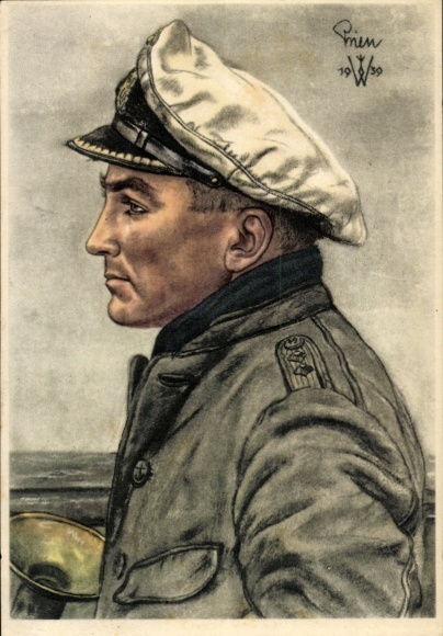 Artist Postcard Willrich, Wolfgang, Lieutenant Commander Günther Prien, Knight's Cross recipient, VDA 1 5 2