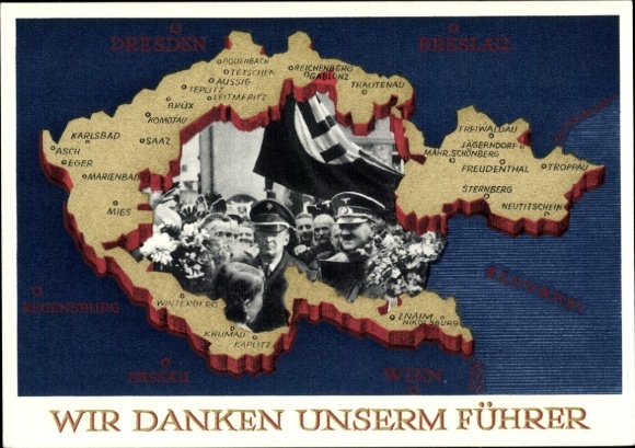 Postal stationery Postcard We thank our Führer, Sudetenland, Bohemia, Moravia, Hitler