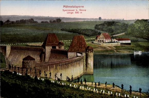 Ak Günne Möhnesee in Westfalen, Sperrmauer der Möhnetalsperre
