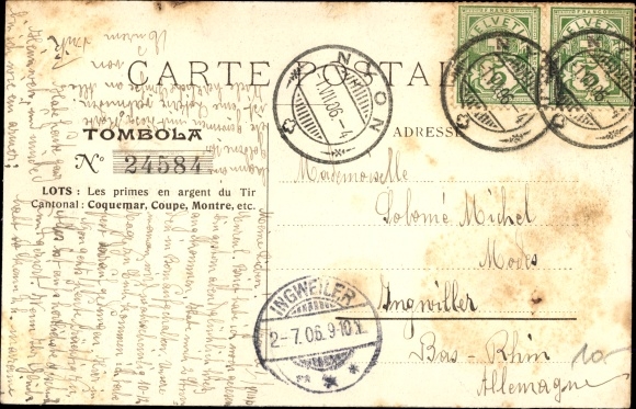 Artist Postcard Rouge, F., Nyon Canton of Vaud, Tir Cantonal Vaudois 1906, raffle ticket