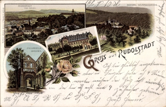 Chromo-Litho Rudolstadt, Rudolsbad, Schwarzburg Castle, Paulinzella