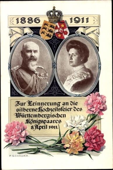 PC King Wilhelm II of Württemberg, Marie zu Waldeck and Pyrmont, silver wedding 1911, coat of arms