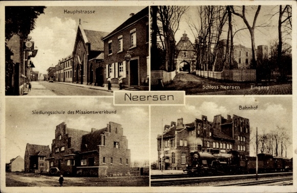 Postcard Neersen Willich on the Lower Rhine, train station, track side, settlement school of the Missionswerkbund