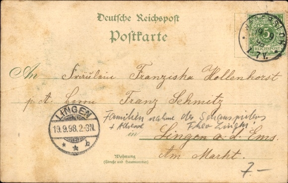 litho Hamelen in Nedersaksen, rattenvanger, trouwhuis, Gertrudenbrunnen
