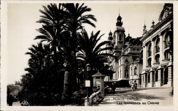 Ak Monte Carlo Monaco,  Les Terrasses du Casino, Palmen, Casino-Gebäude