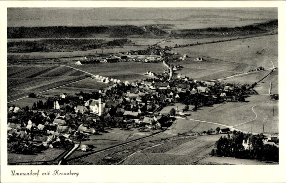 Postcard Ummendorf in Württemberg, Kreuzberg, aerial photograph