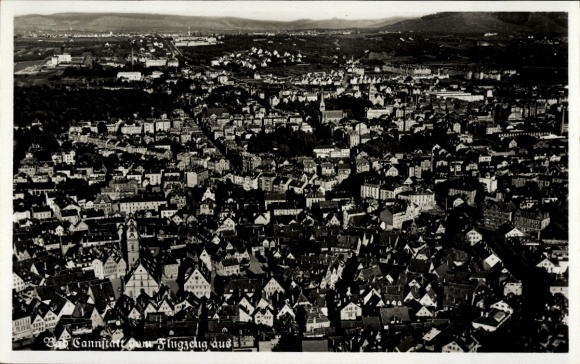 Postcard Cannstatt Stuttgart am Neckar, city view of Cannstatt from the air, buildings, roofs, landscapes