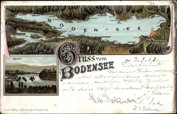 Landkarten Litho Neuhausen am Rheinfall Kt. Schaffhausen Schweiz, Bodensee, Konstanz, Romanshorn