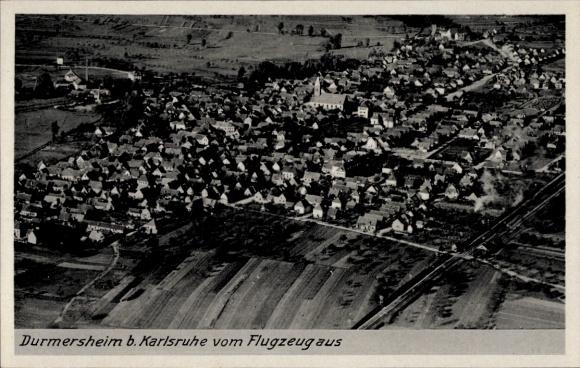 KP Durmersheim w Badenii, zdjęcie lotnicze, widok wsi, zdjęcie lotnicze, 1943 r.