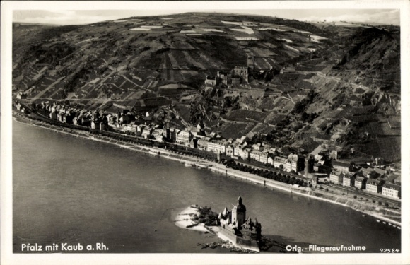Ak Caub Kaub am Rhein, Pfalz, Fliegeraufnahme