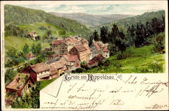 Artist Chromo-Litho Biese, C., Bad Rippoldsau Schapbach in the Black Forest, partial view of the place
