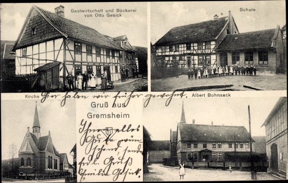KP Gremsheim Bad Gandersheim Dolna Saksonia, zajazd, piekarnia, szkoła, kościół, budynek handlowy