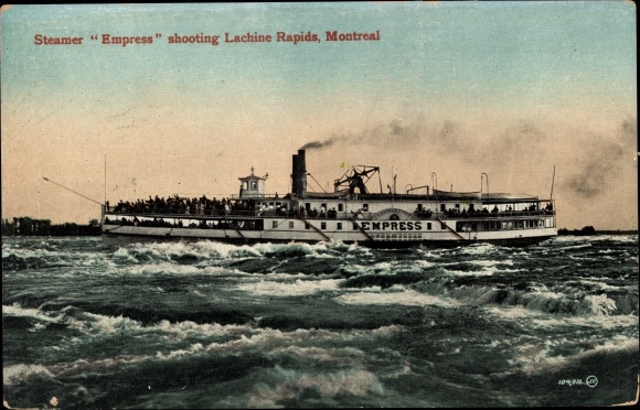 Postcard Montreal Québec Canada, Steamer Empress shooting Lachine Rapids, steamboat, rapids