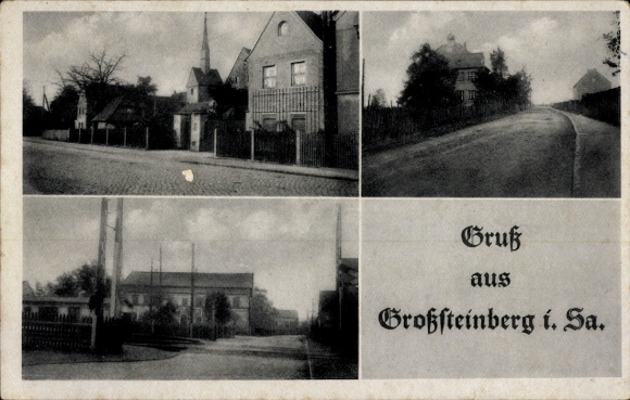 Ak Großsteinberg Parthenstein in Sachsen, Schwarze und weiße Bilder, Straßenszene, Häuser
