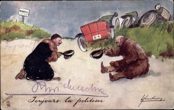 Artist Postcard Thackeray, Lance, Automobile, Toujours la politesse, Car Accident, Ways of Motors