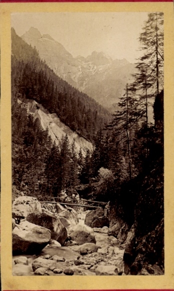 CdV landscape motif, valley in the mountains, stream