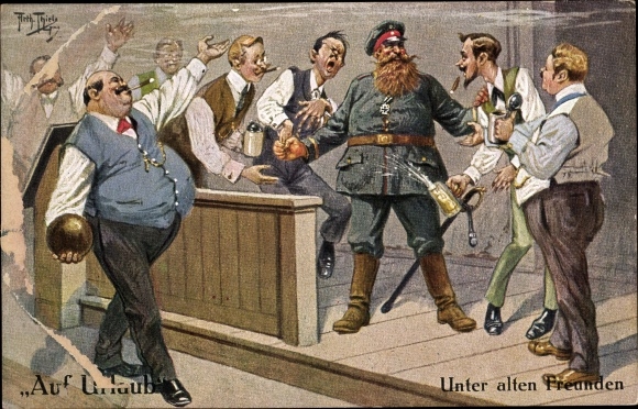 Artist Postcard Thiele, Arthur, on vacation, among old friends, bowling alley