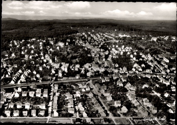 Postcard Stuttgart am Neckar, Weißenhofsiedlung, Schönblick mountain restaurant, new construction, aerial photograph