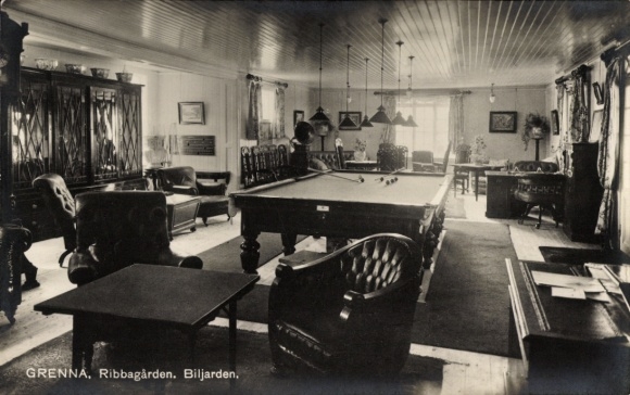 Postcard Grenna Sweden, Ribbagarden, Billiards, Billiard Table