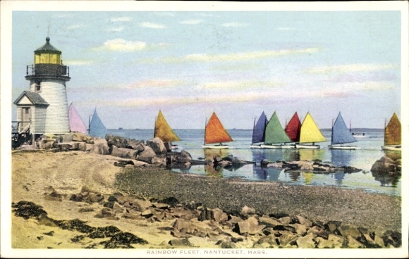 Postcard Nantucket Massachusetts USA, lighthouse, rainbow fleet