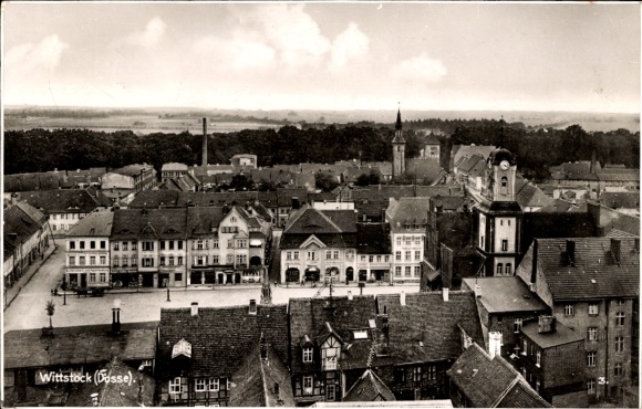 Postcard Wittstock Dosse in der Prignitz, city view, buildings, sidewalks, clouds in the sky