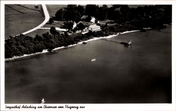 Postcard Arlaching Chieming in Upper Bavaria, aerial photograph