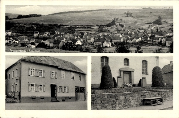 Postcard Hennethal Hohenstein im Taunus, general view, guest house Zur schönen Aussicht