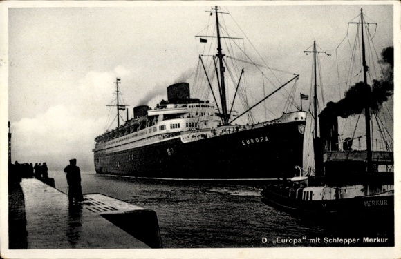 Picture steamer Europa with tug Merkur