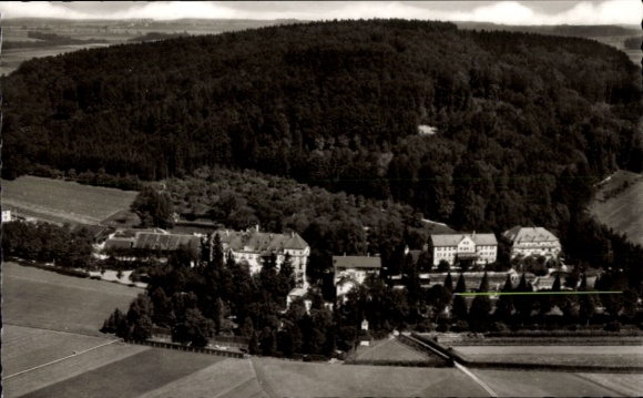 Postcard Jordanbad Biberach an der Riß Upper Swabia Württemberg, aerial view of spa town, surrounded by