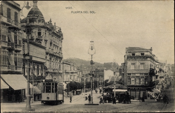 Postcard Vigo Spain, Puerta del Sol, Tram
