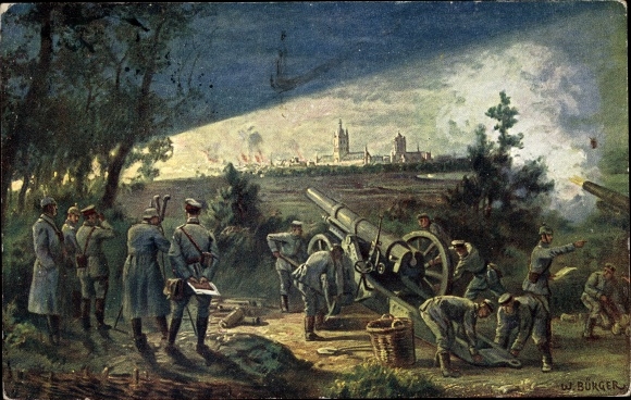 Artist PC Bürger, W., bombardment of Ypres, German artillery