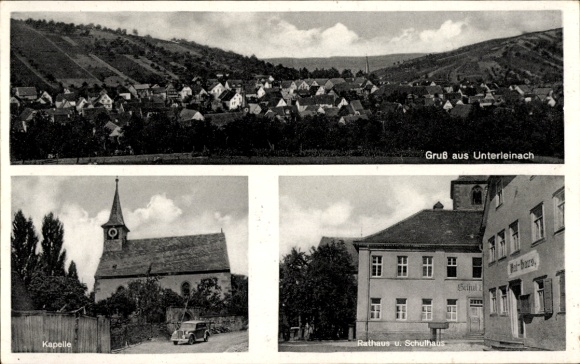 Postcard Unterleinach Leinach in Lower Franconia, general view, chapel, town hall, school