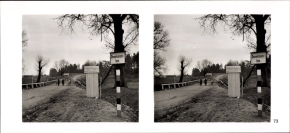 Stereo spatial image photo &quot;The soldiers of the leader in the field&quot;, No. 73, demarcation line of Augustow