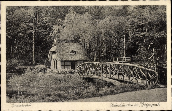Postcard Bremervörde in Lower Saxony, Bürgerpark, duck house