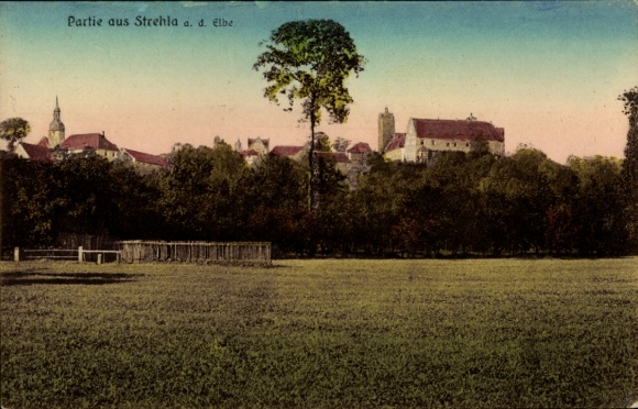 Postcard Strehla on the Elbe Saxony, partial view