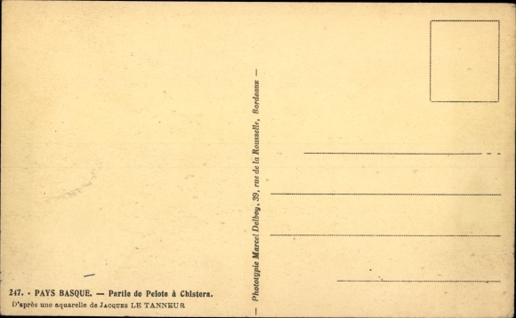 Artist Postcard Le Tanneur, J., Basque Country, Part of Pelota a Chistera