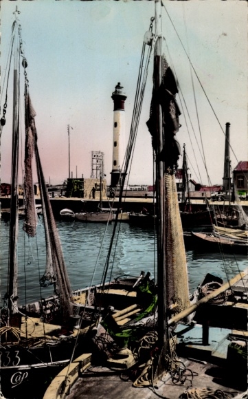 Postcard Ouistreham Riva Bella Calvados, harbor, lighthouse