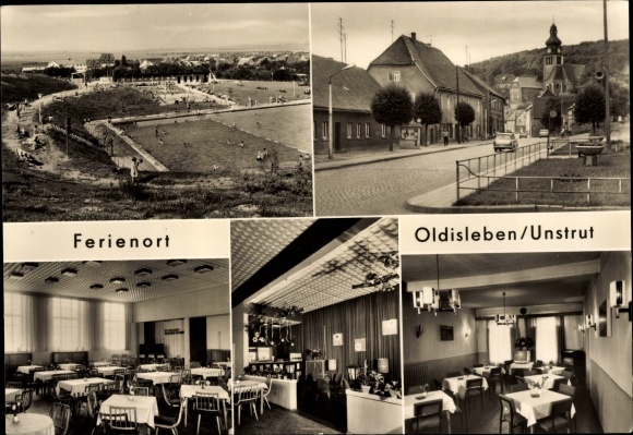 Ak Oldisleben Unstrut, Schwimmbad, Karl Marx Straße, Verpflegungsstätte Weimarischer Hof