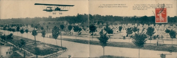 Folding Postcard Mailly le Camp Aube, Camp de Mailly, airplane, tents